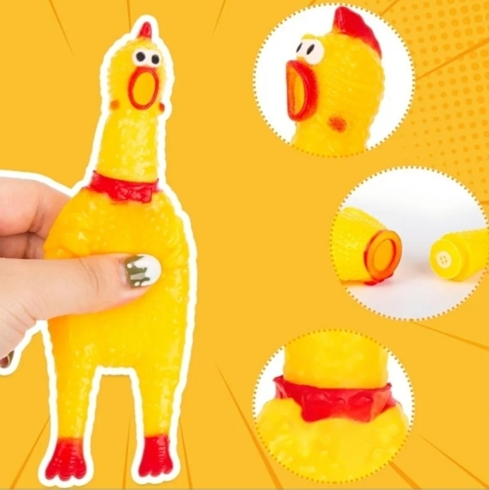 Yellow Squeaky Rubber Chicken Toy, 6", NWOT